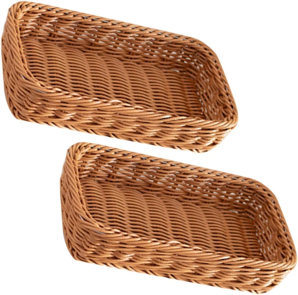 2pcs Storage Box for Kitchen Fork Spoon Holder Rectangular Cutlery Organizer Woven Tableware Holder Rattan Basket Box