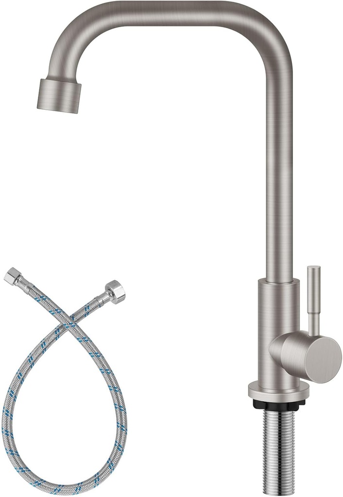 Aolemi Cold Only Water Kitchen Faucet Commercial Bar Tap Single Lever Handle 304 Stainless Steel Brushed Nickel Decked Mounted Single Hole Modern