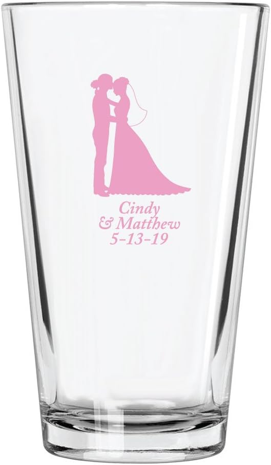 Personalized Color Printed Pint Glass - Bride & Groom - Pink - 144 pack