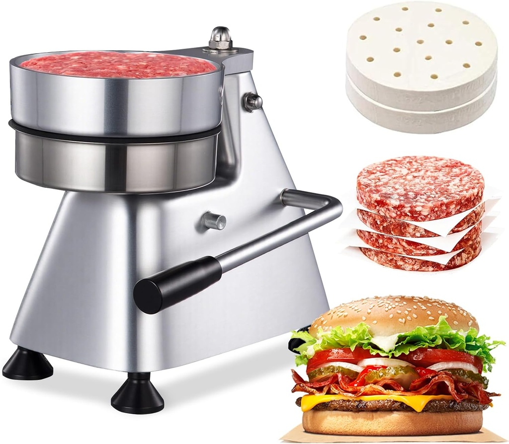 Commercial Hamburger Patty Maker 100mm/4 Food-Grade Stainless Steel Burger Press With 400Pcs Patty Papers Heavy Duty Hamburger Press Meat Pattys Maker Hamburgers Forming Processor Fast Food Restaurant