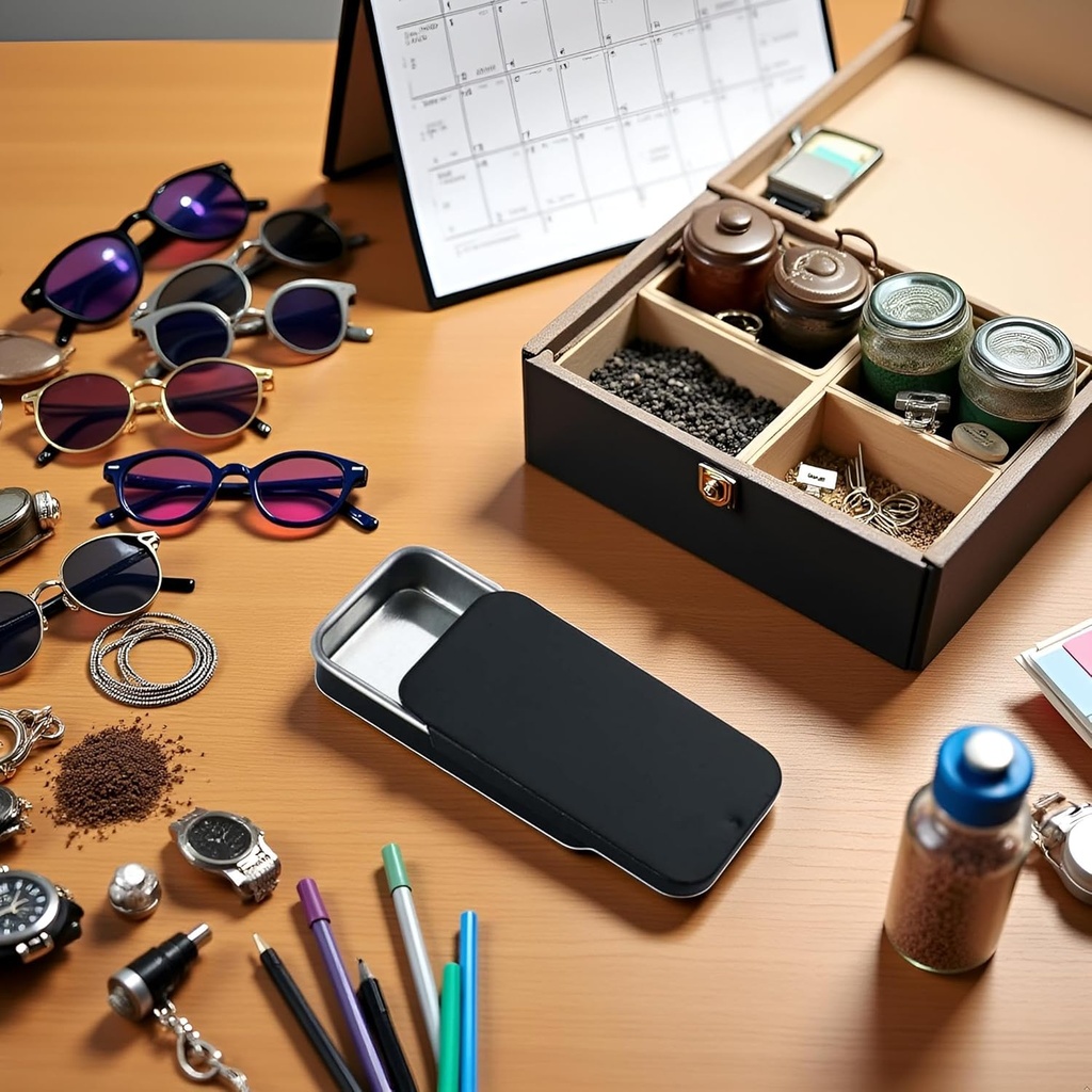 Black Mini Metal Rectangular Empty Mini Tin Box,Iron Box Tinplate Push Candy Pill Cases Bins Jar Food Containers for Home Organizer Food Storage (60x34x11mm)