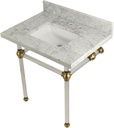 Kingston Brass KVPB3030MASQ7 30X22 Carrara Marble Vanity with Sink and Acrylic Feet Combo, Carrara Marble/Brushed Brass