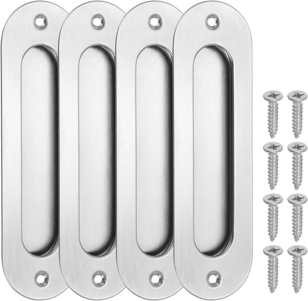 PATIKIL Recessed Finger Flush Pulls 5" 4 Pcs Pocket Door Handles Arc Sliding Closet Door Pulls Barn Hardware Set with Screws for Home Bathroom,Silver