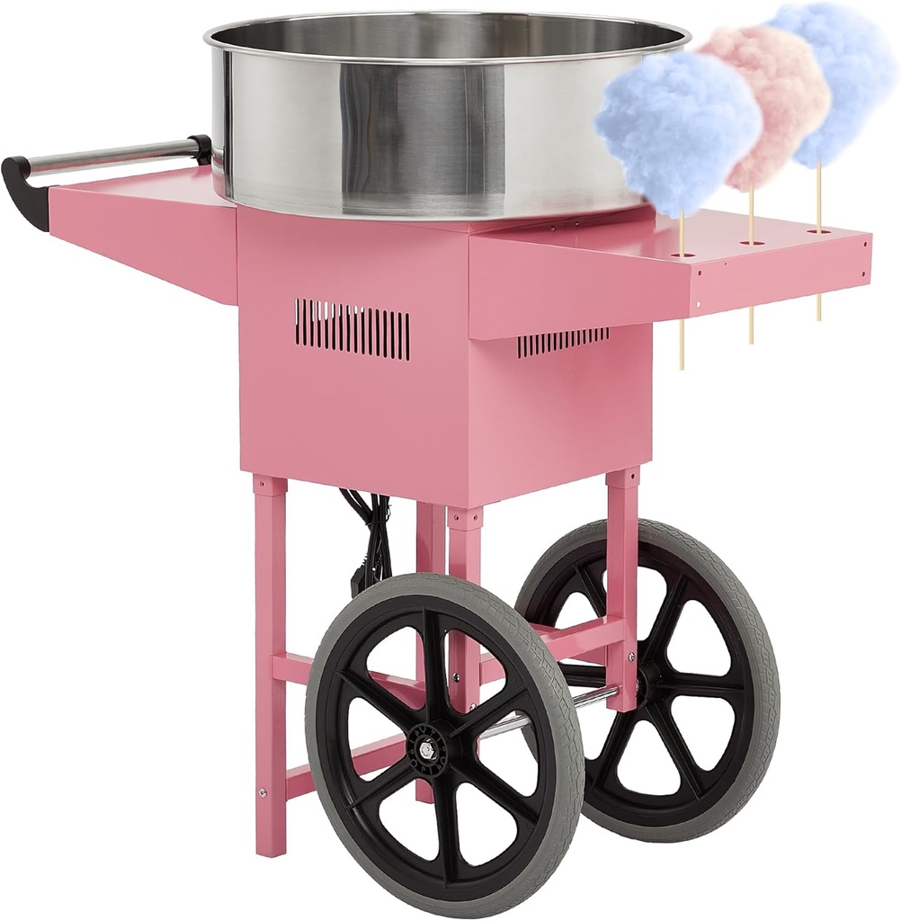 GarveeHome Cotton Candy Machine Commercial, Cotton Candy Maker With Cart Floss Maker with Stainless Steel Bowl, Pink