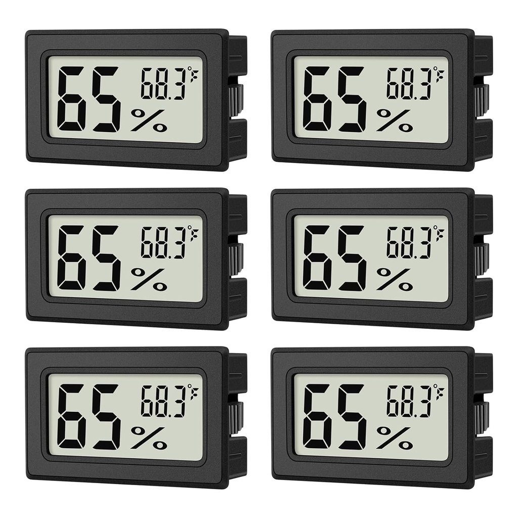 6-Pack Mini Hygrometer Indoor Humidity Meter, Mini Digital Thermometer Humidity Gauge Meter, Indoor Thermometer Hygrometer Monitor Fahrenheit (℉) for Reptile Thermostat, Jars Reptile, Fridge