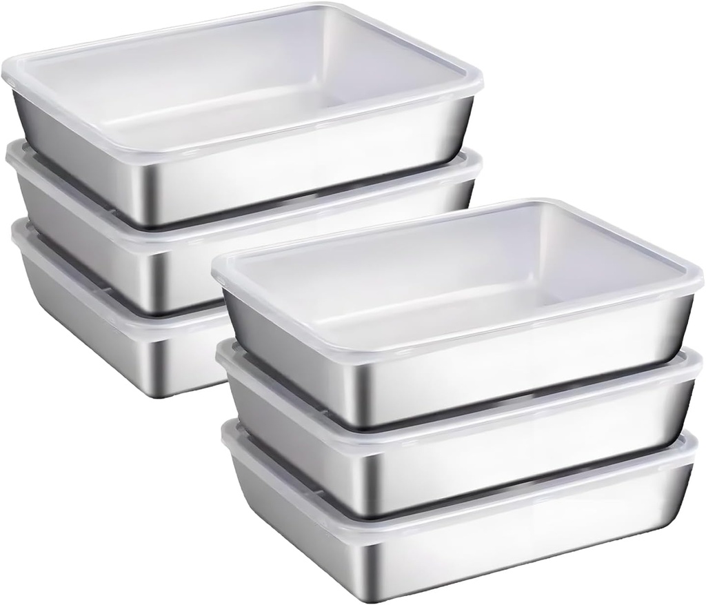 6 Pcs stainless steelFood Storage Containers setsstorage box with lidfreezer FrozenKitchen tray with lidOven plateSide dish plate Freezer & Dishwasher Safe