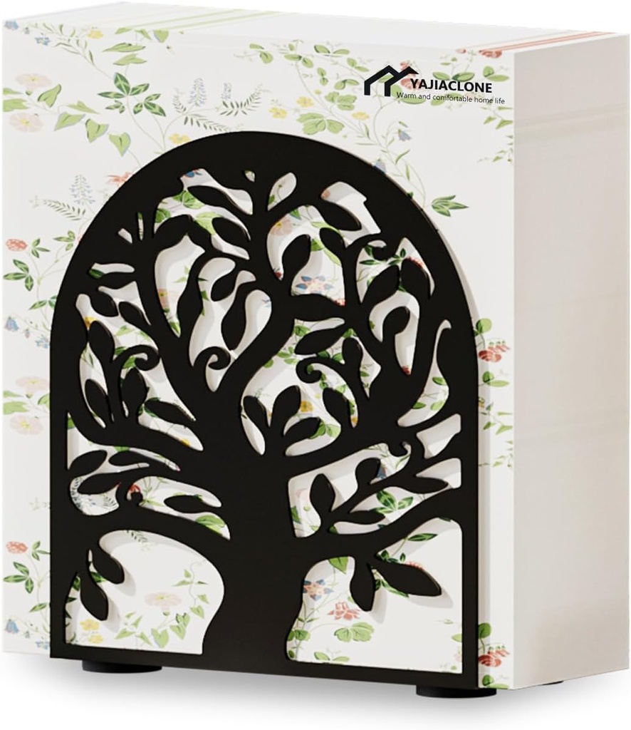 YAJIACLONE Tree of Life Black Metal Napkin Holder for Table,Napkin Holders for Paper Napkins with Sturdy & Quality Material, Cushioned Base, Unique Thanksgiving Day Gift.