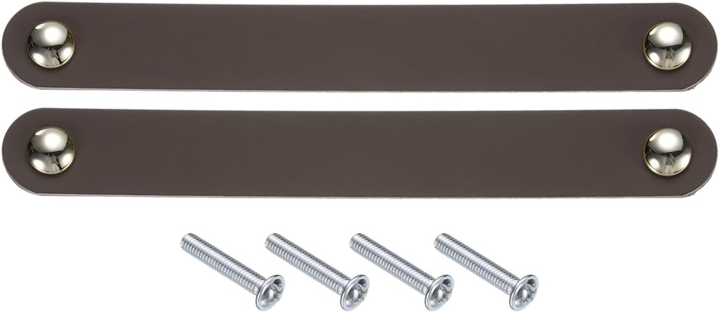 uxcell 2 Pcs Leather Drawer Pulls, Kitchen and Wardrobe Door Knobs Leather Pulls Dresser Handles with Screw for Bathroom Kitchen Bedroom Dresser Cupboard, Dark Brown