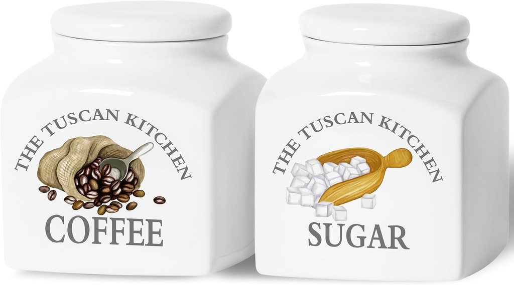 Kitchen Ceramic Food Storage Containers, Food Storage Jar with Airtight Lids, 38 oz Coffee Containers for Coffee and Sugar Set of 2, White