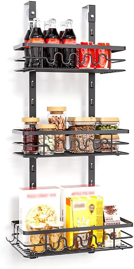 Over The Door Pantry Organizer, Pantry Door Organizer Shelves Adjustable Basket Metal Hanging Spice Rack for Kitchen Pantry Cabinet Back of Door Seasoning Rack