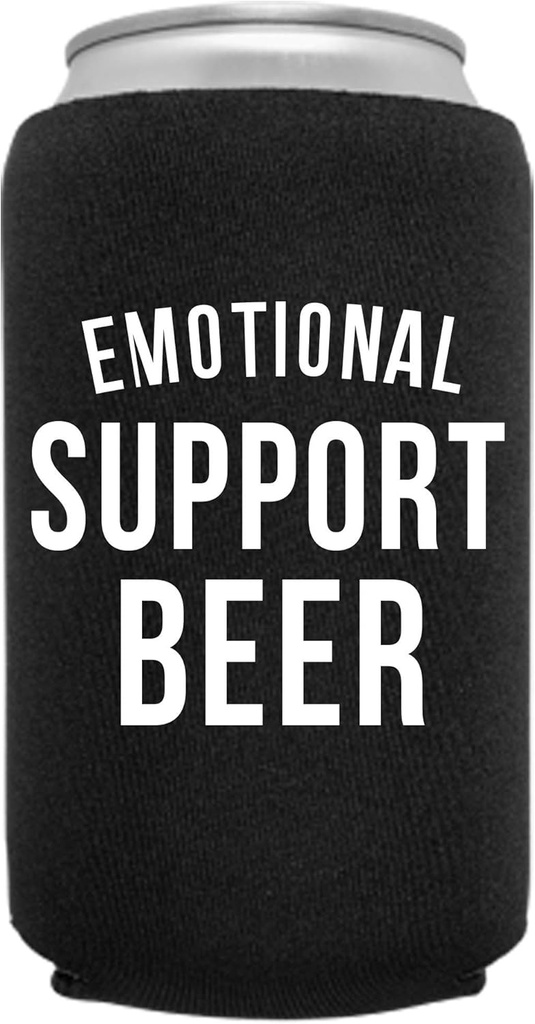 Emotional Support Beer | Funny Can Sleeve Novelty Coolie | Craft Brewery Gag Party Beer | Joke Drink Can Cooler | Beverage Cooler | White Elephant Gifts | Neoprene