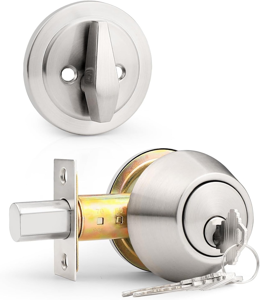Probrico 1 Pack Satin Nickel Single Cylinder Deadbolt Lock Set, Keyed One Side Door Lock for Exterior and Interior Door