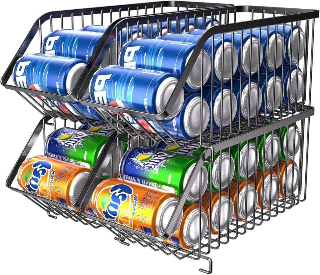 Rhomba Tier Soda Can Dispenser Organizer Rack for Refrigerator, Kitchen, Countertop, Holds 40 Cans (black 4)