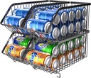 Rhomba Tier Soda Can Dispenser Organizer Rack for Refrigerator, Kitchen, Countertop, Holds 40 Cans (black 4)