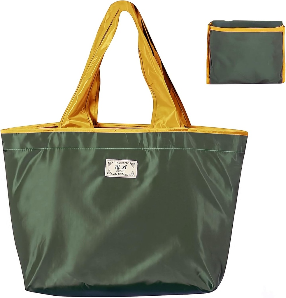 OSAGIE Reusable Grocery Bag Foldable Shopping Bag with Pocket Extra Wide Handle Portable Durable Washable Tote Bags for Women