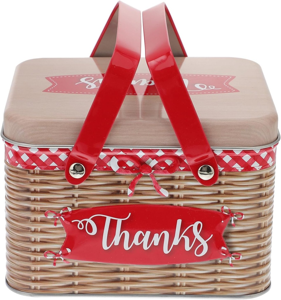 Luxshiny 1pc Imitation Rattan Hand-held Cookie Storage Box Creative Tinplate Candy Container Sealed Design Portable and Attractive for Boys and Girls for Baking and Party Favors