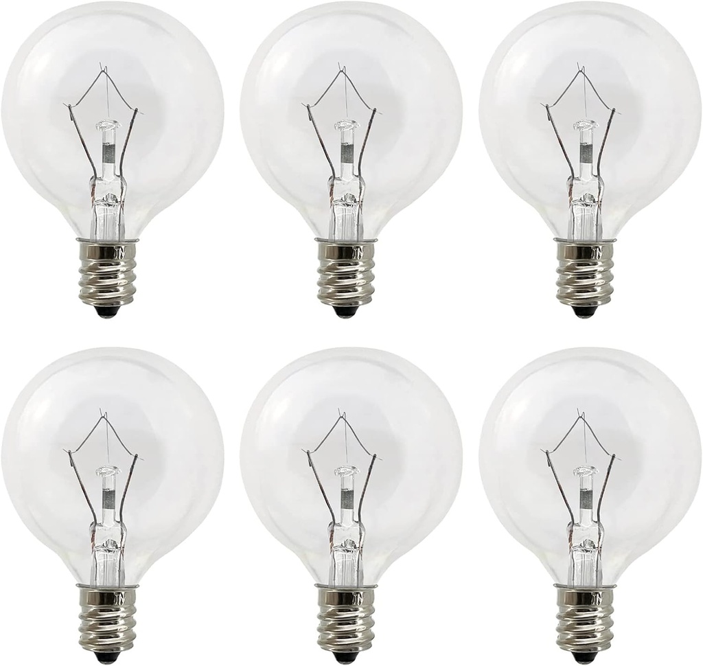Wax Warmer Bulbs 6 Pack, G50 25 Watt Light Bulbs for Full Size Scentsy Warmers, E12 Base G16.5 Globe Clear scentsy Bulb for Candle Wax Warmer, Long Lifespan, 120 Volt