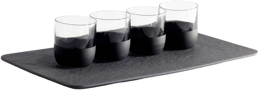 Villeroy & Boch Manufacture Rock Shot Glass Tasting Set, 4 Shot Glasses and Premium Porcelain Serving Tray, Black