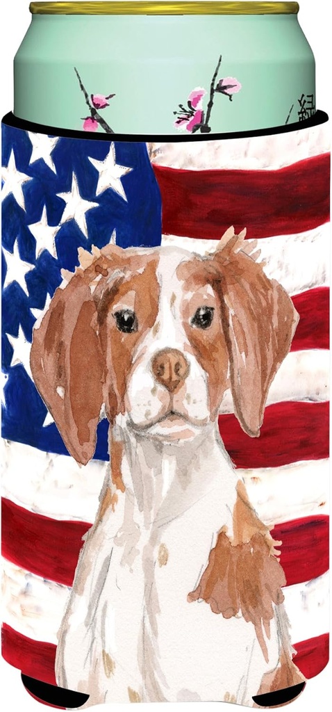 Caroline's Treasures BB9364TBC Brittany Spaniel Patriotic Tall Boy Hugger Can Cooler Sleeve Hugger Machine Washable Drink Sleeve Hugger Collapsible Insulator Beverage Insulated Holder