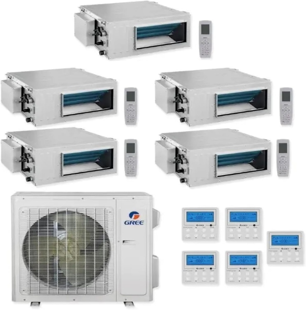 Generic GREE Multi Gen2 Series 42,000 BTU 5-Zone Concealed Duct 9K+9K+9K+12K+12K Ductless Mini-Split System
