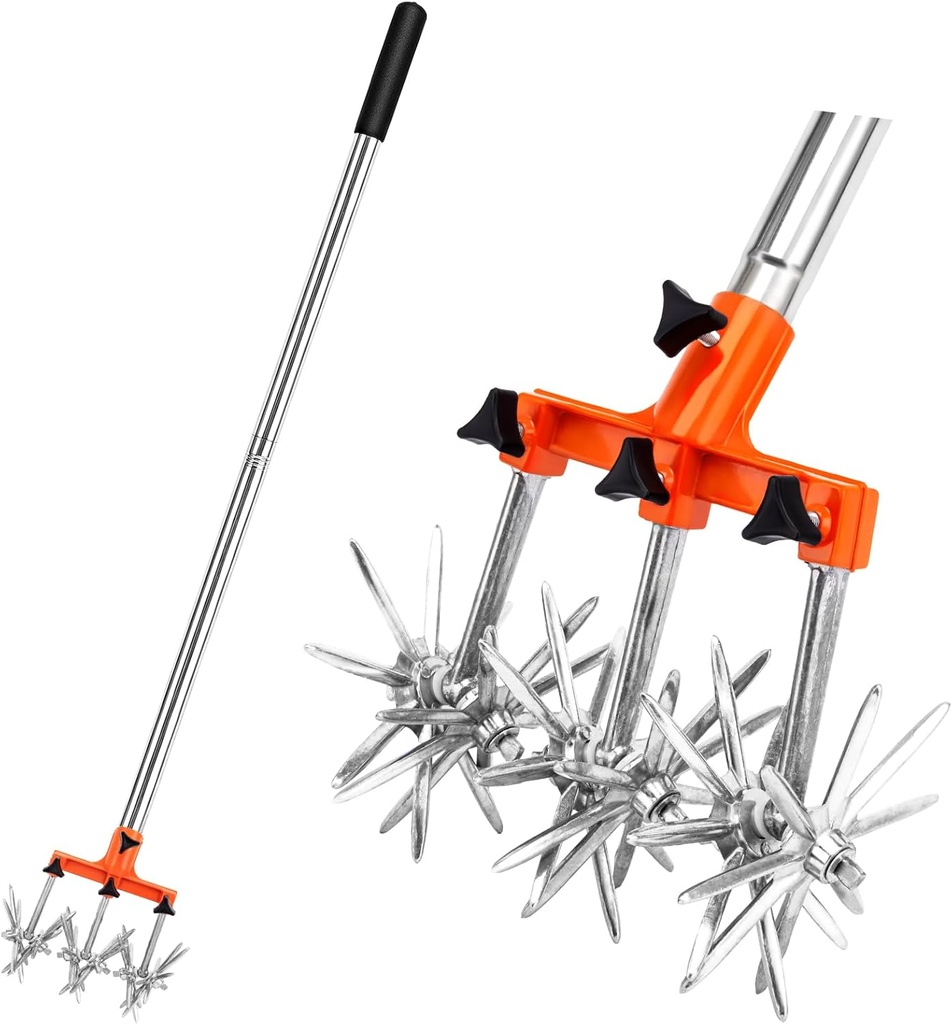 Rotary Cultivator Garden, Adjustable Garden Rotary Tiller - Rotary Cultivator Tool for Soil Mixing or Reseeding Grass Lawn Tiller