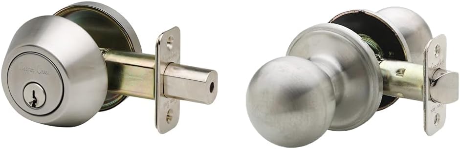 Copper Creek DB2410SS Single Cylinder Deadbolt & BK2020SS Ball Door Knob Bundle, Satin Stainless, 1 Pack