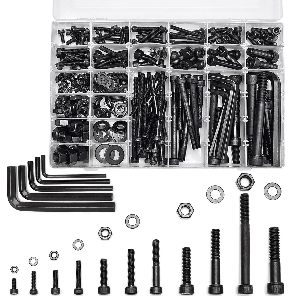 434PCS M5 M6 M8 M10 M12 Metric Bolt Assortment 12.9 Grade Cylindrical Head Screws Nuts and Washers Hex Socket Head Cap Machine Screws Kit