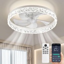 Auzev Low Profile Ceiling Fan Lights with Remote & APP Control, Flush Mount Light Fan Ceiling fixtures Dimmable, 3000K-6500K, 6 Speeds fandelier for Bedroom, Living Room 20'' Classic White