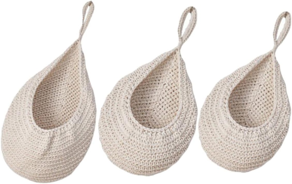 1set Handwoven Teardrop Hanging Fruit Storage Basket Multi-function Woven Vegetable Organizer for Kitchen Wall Decor Lightweight Material Rustic Home Aesthetic