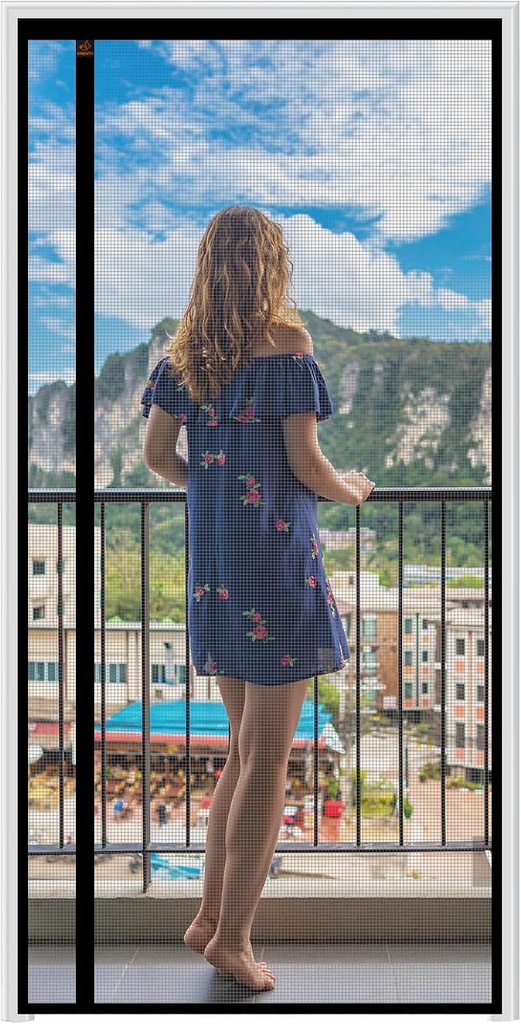 WochiTV Reversible Screen Door Mesh Fits Door Size 34 x 80, Left Right Side Opening Magntic Screen Door Screen Size 36" x 82", Top Anti-Tearing Mesh Net Curtain with Magnet