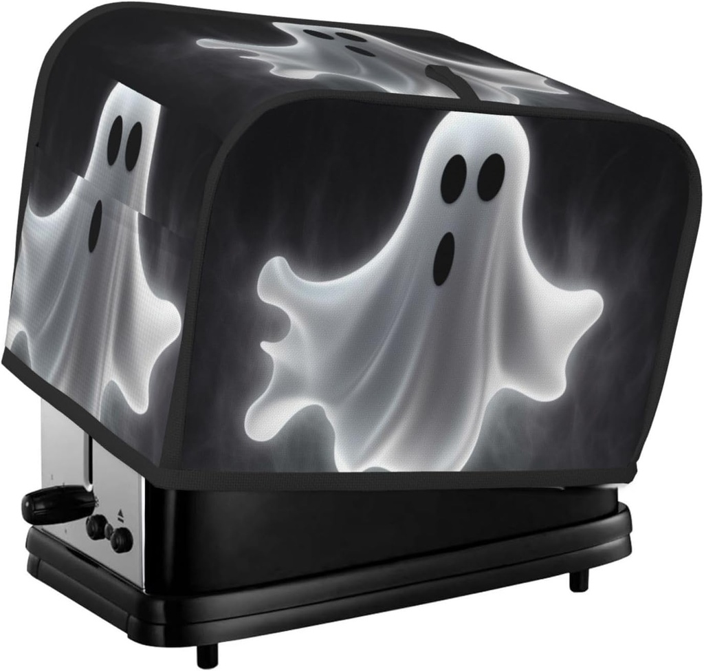 Black And Halloween Ghost 2 Slice Toaster Covers Dustproof Splash-Proof Bread Machine Cover Fingerprint Protectors Small Washable Kitchen Appliance Cover Universal Size