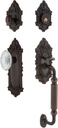 Nostalgic Warehouse 756081 Victorian Plate F Grip Entry Set Crystal Victorian Knob, Backset Size: 2.75", Timeless Bronze
