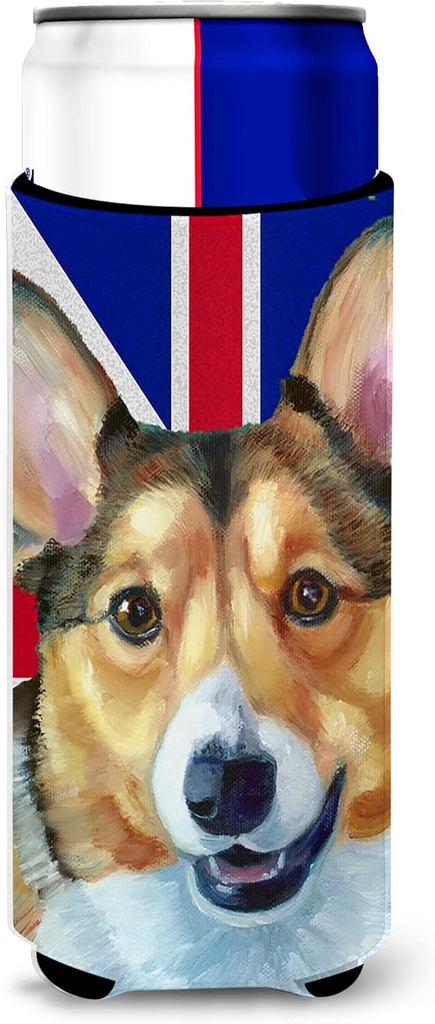 Corgi with English Union Jack British Flag Ultra Beverage Insulators for slim cans