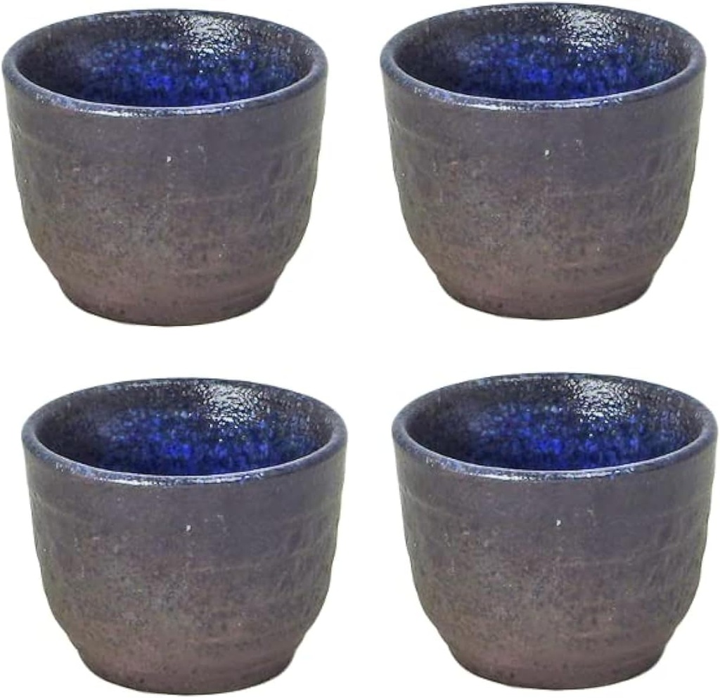 Japanese Mino Ware Ceramic Small Sake Cups Set, 1.97 Inches in Diameter H1.57 Inches 1.35 Fluid Ounces, Ruri Lapis Lazuli Glaze, Set of 4, TR58117