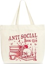 Books Skeleton Tote Bags, Anti Social Book Club Shopping Bag For Women, Bookish Gifts For Friends Colleagues Book Lovers Read Lovers Reader, Shoulder Bag For Library Book Store Read Room -A07