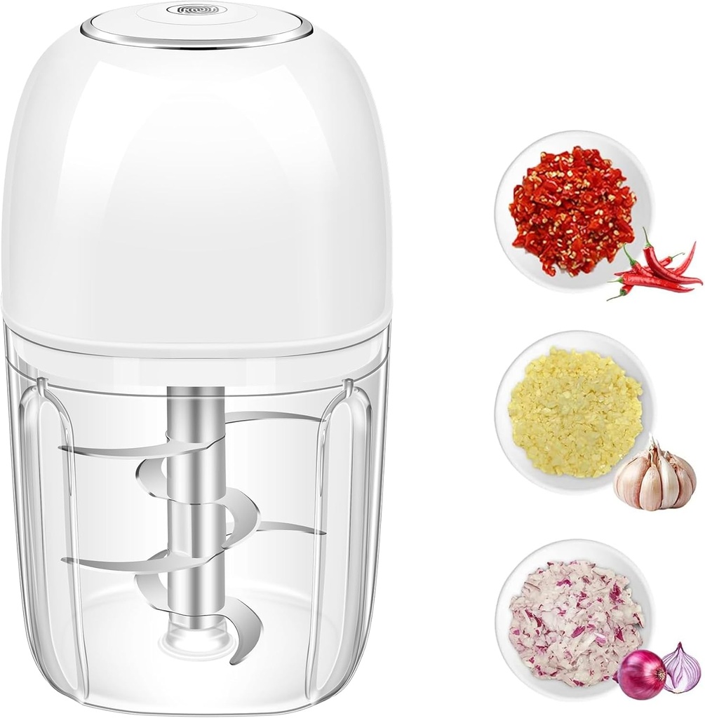450ML Electric Garlic Chopper, Mini Portable Food Processor, Garlic Grinder Masher for Onion, Ginger, Chili, Fruit, Vegetable, Meat