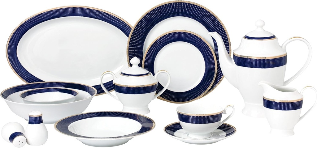Lorren Home Trends 57 Piece 'Midnight' Bone China Dinnerware Set (Service for 8 People), Blue