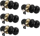 Probrico (5 Pack) Black Round Entry Door Knobs Keyed Alike, Exterior/Interior Door Handles Bedroom Bathroom/Front/Offic Doors, Door Lock with Locks and 3 Combo Keys Lock Security