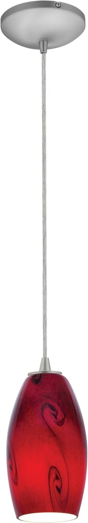 Merlot - E26 LED Cord Pendant - Brushed Steel Finish - Red Sky Glass Shade