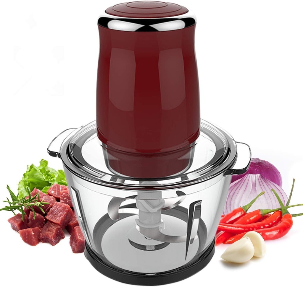 Electric Meat Grinder 1L Glass Bowl Mincer Blender Chopper Food Processor for Meat Vegetable Fruit 500W Powerful Motor 4 Sharp Stainless Steel Blades
