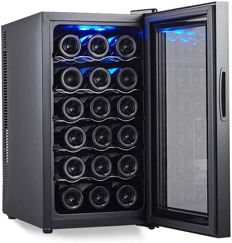 Wine Cooler 18 Bottle Counter Top Wine Cellar Fridge Small Freestanding Constant Humidity Wine Refrigerator Digital Temperature Display Glass Door Black-B Metal Shelves