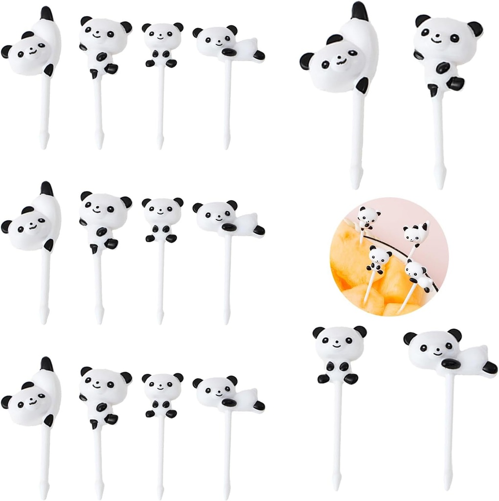 Food Picks for Bento Boxes, White Pandas，Reusable Bento Box Toothpicks Set for Lunch