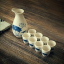 Ceramic Cup Crafts Wine Glass,Exquisite Sake Set of 9 Pieces Ink Wind Hand Painted Japanese Style Traditional Retro Porcelain Crafts,Lotus 2-A