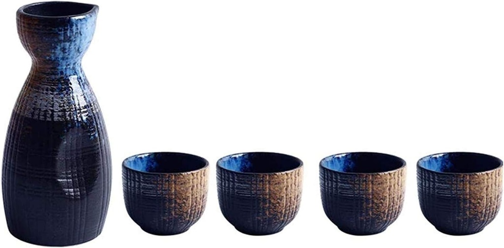 Sake Set Frosted Texture Japanese Sake Set, 5 Piece Ceramic Wine Glass Set for Warm/Cold Sake Service, Suitable for Microwave and Dishwasher