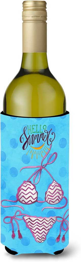 Caroline's Treasures BB8201LITERK Bikini Swimsuit Blue Polkadot Wine Bottle Hugger, Blue Bottle Cooler Sleeve Hugger Machine Washable Collapsible Insulator Beverage Insulated Holder