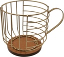 Large Capacity Wire Kup Storage with Wooden Base, Mug Shape Wire Storage Basket for Home Cafe Bar Countertop Kitchen Decor Storage Accessories Gold