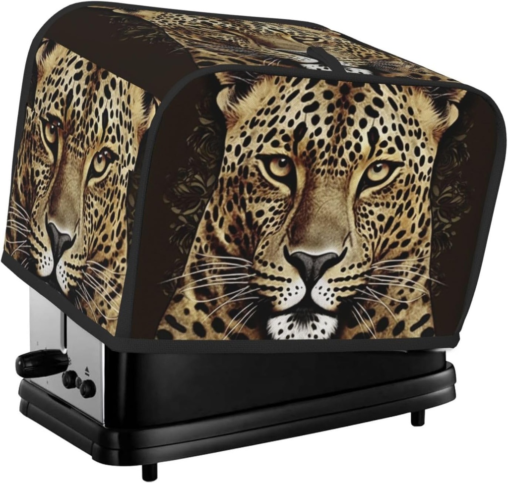 Patterned Leopard Head 2 Slice Toaster Covers Bread Machine Cover Quilted Dustproof Fingerprint Protectors Small Washable Appliance Cover Bread Maker Dust Protection Universal Size