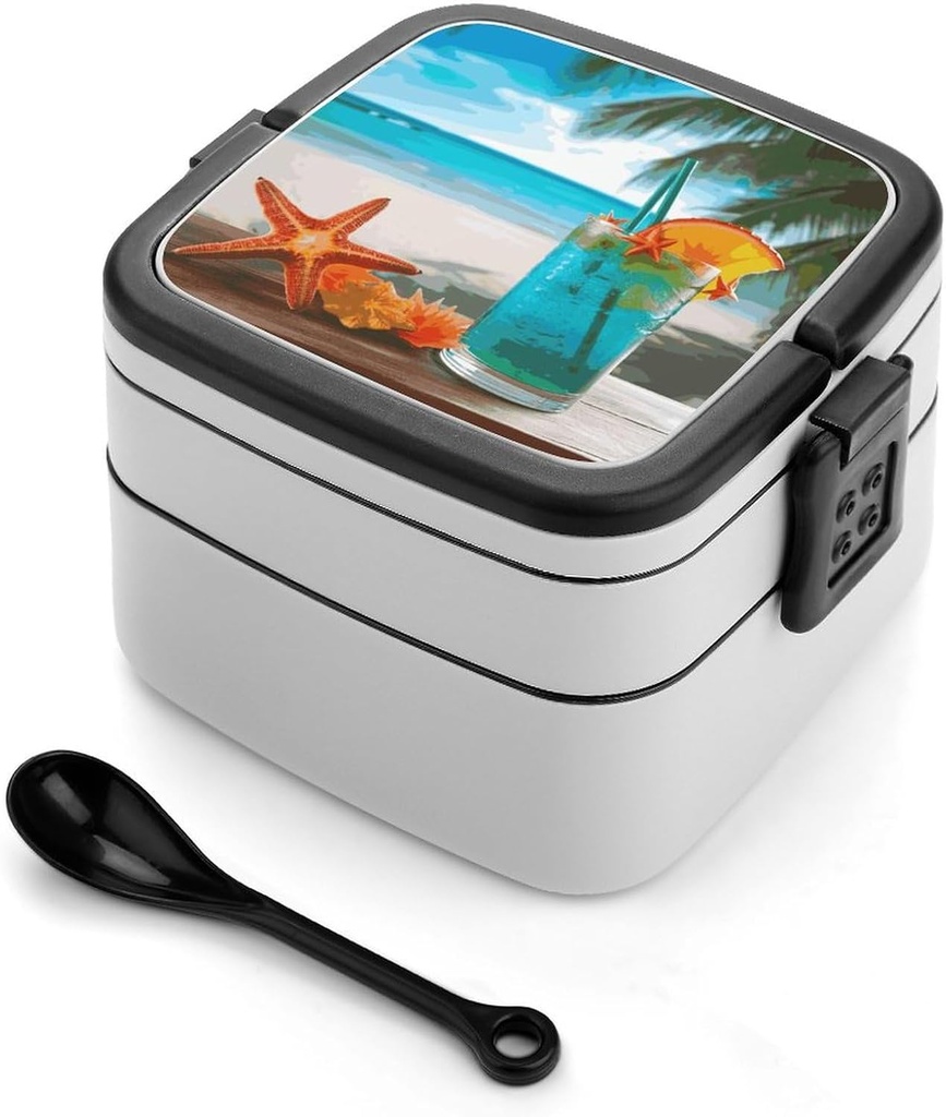 Bento Lunch Box for Women Lunch Containers for Adults Tropical Cocktail Double Layered Lunchbox Large Capacity Bento Box with Cutlery for Work Picnic Camping Travel
