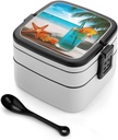 Bento Lunch Box for Women Lunch Containers for Adults Tropical Cocktail Double Layered Lunchbox Large Capacity Bento Box with Cutlery for Work Picnic Camping Travel