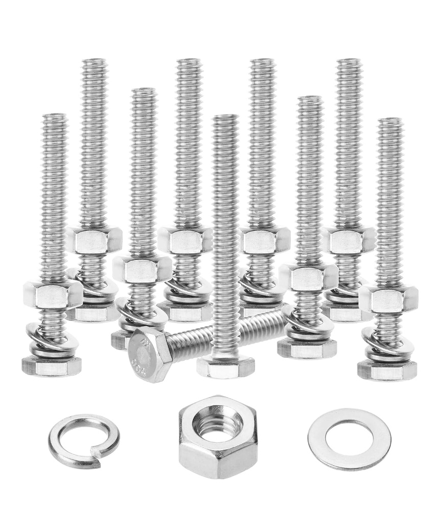 Mr. Pen- Nuts and Bolts Set, 1/4"-20x2, 10 Sets, Stainless Steel, Hex Head Nut and Bolt Set, Flat & Lock Washers